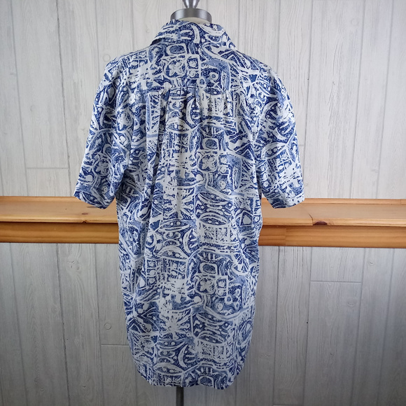 *Blue Tropical / Tribal Print Button Up Tunic Top - Picture 6 of 9